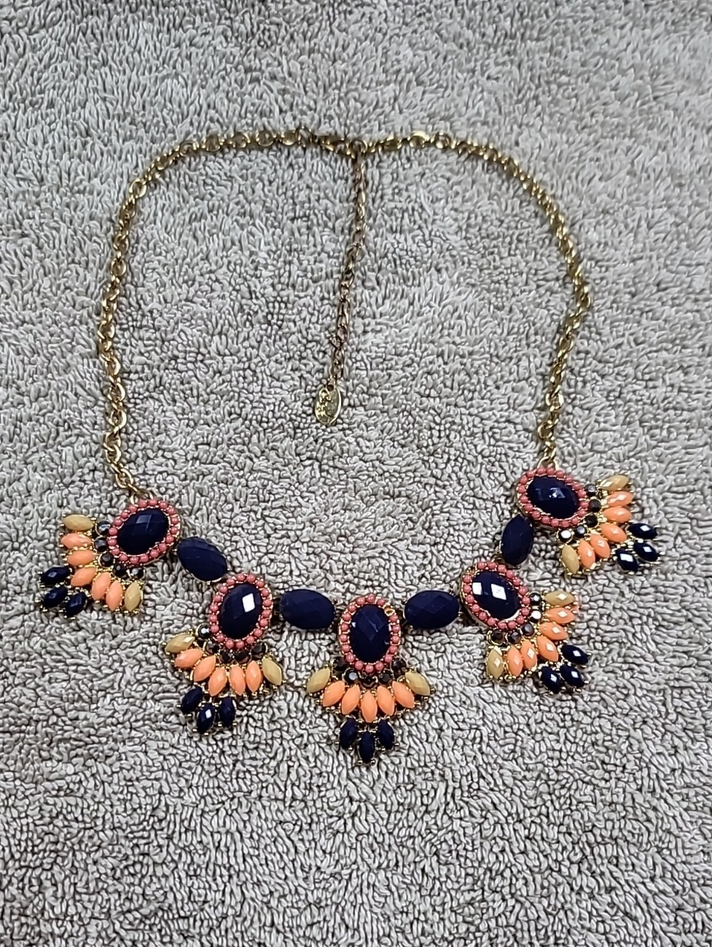 Choker Necklace with Navy, Pink, and Peach Gem Accents